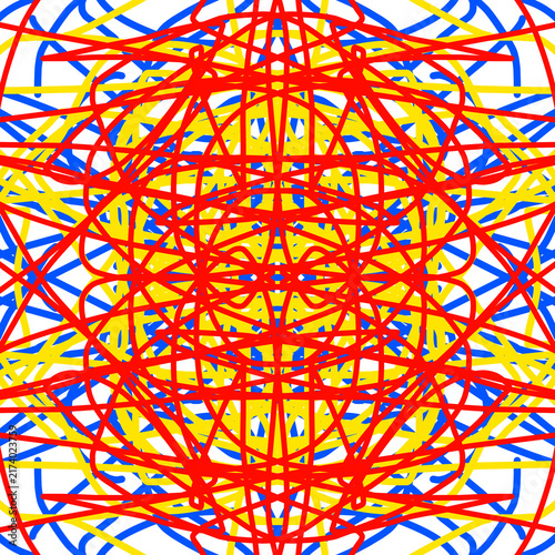 Obraz na plátně Abstract digital art background with vibrant intersecting neon lines and symmetr