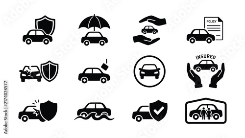 Photography Various car insurance protection and coverage icons with transparent backgrounds