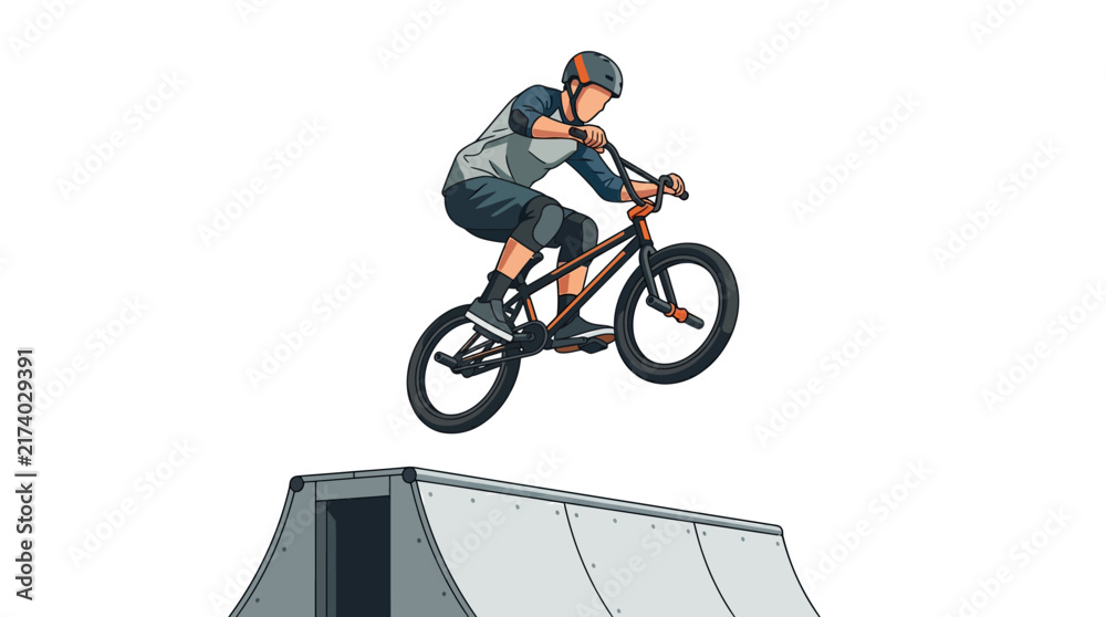 Obraz premium BMX rider performing stunt jump on halfpipe ramp - action illustration