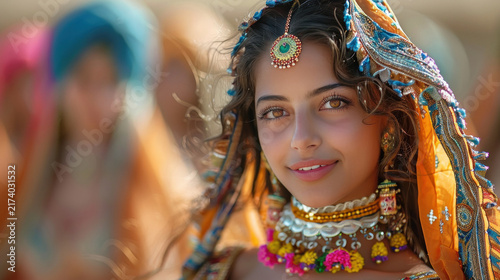 young indian woman dancing at historic palace