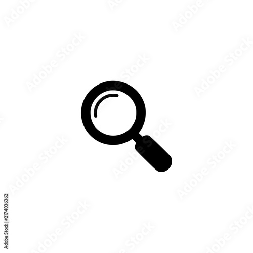 Search icon. Solid black glyph of a magnifier for search find and zoom interface.