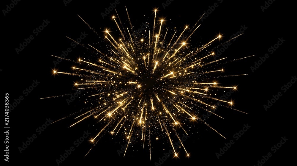 Fototapeta premium Golden sparkling explosion on a transparent background for celebrations and festive occasions