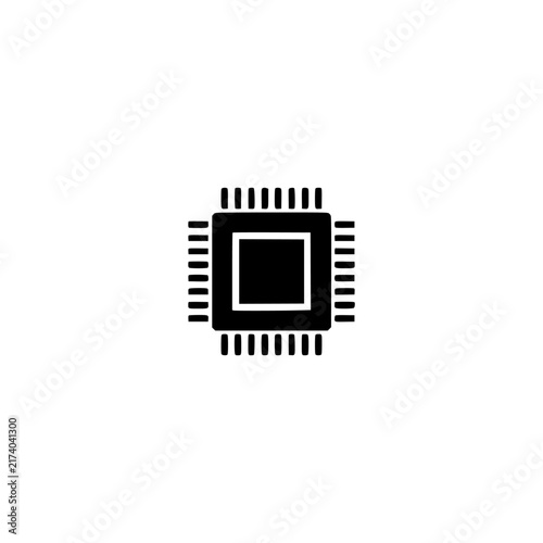CPU microchip icon. Solid black glyph of a processor chip for computing and hardware.