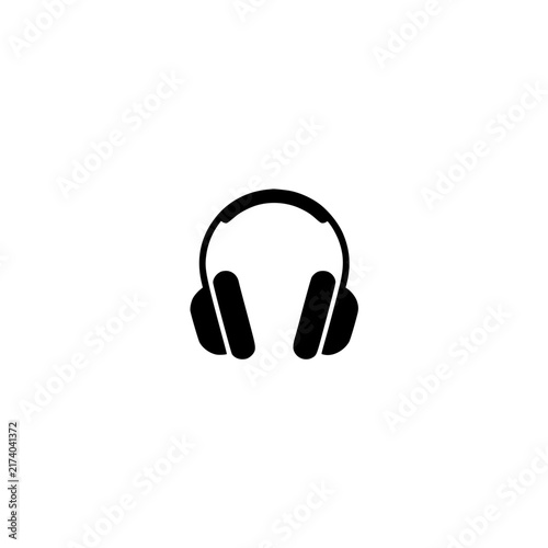 Headphones icon. Solid black glyph of headphones for audio music and sound.