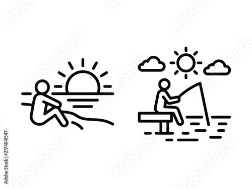 Minimalist line icons of a person resting