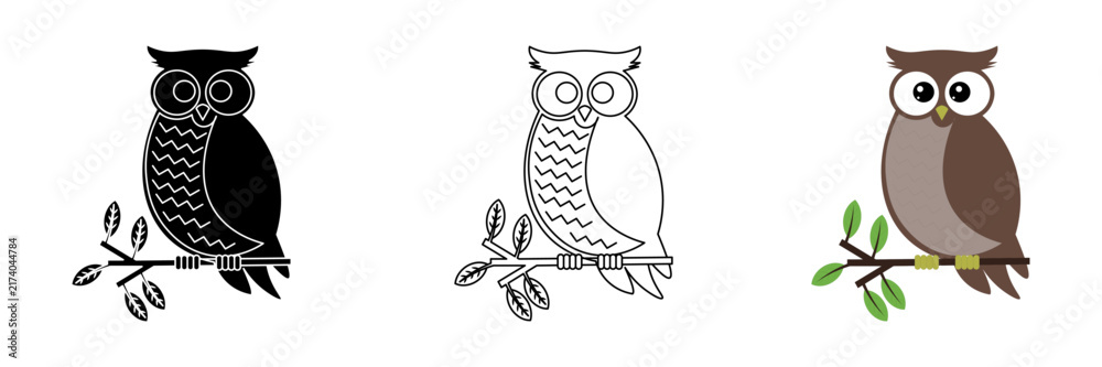 Fototapeta premium Owl set icon on white background