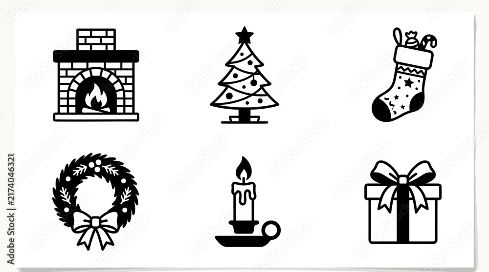 Fototapeta premium Minimalist Christmas Holiday Icon Set