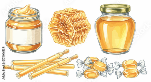 Assorted Honey Products and Sweets Illustration