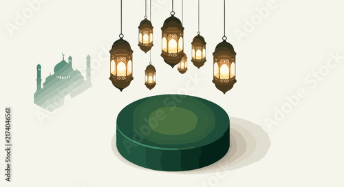 Ramadan lanterns and mosque illustration