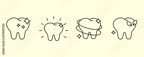 Healthy Tooth Icon Set, Dental Care and Oral Health Symbols Outline Vector Illustration