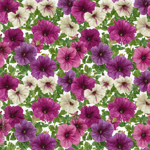 Colorful floral seamless pattern with purple flowers
