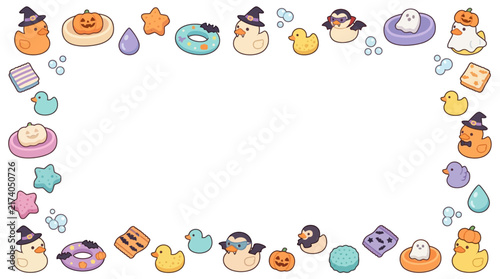 Cute halloween rubber duck frame with pumpkins and stars