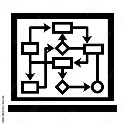 Flowchart and Algorithm Diagram on Laptop Screen Icon