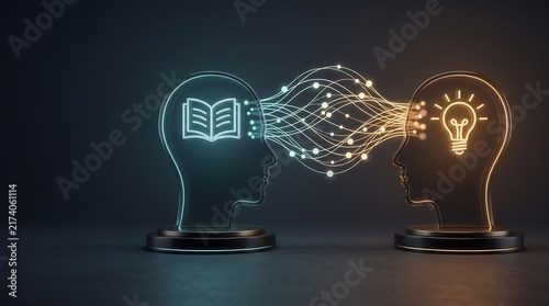 Plakat Digital Education And Knowledge Transfer Concept With Connected Artificial Intelligence Brains