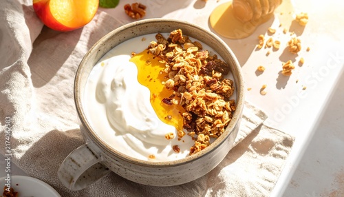 Creamy Yogurt Bowl with Granola and Honey Bright Table