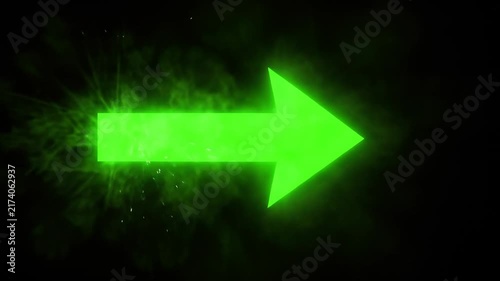 Bright Neon Green Arrow with Glowing Light Path on Dark Background.