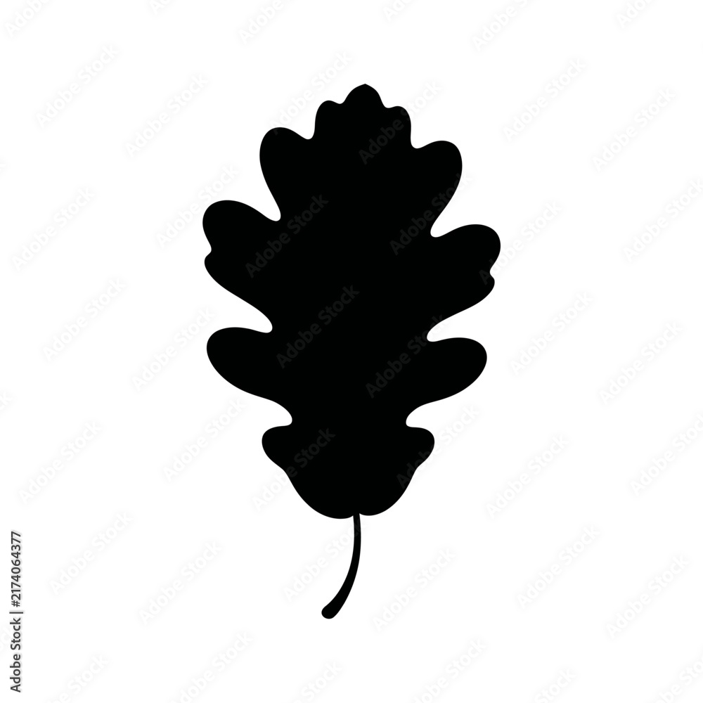 Fototapeta premium Black Oak Leaf Icon, Silhouette Vector Graphic, Simple Botanical Element, Minimalist Nature Symbol, Autumn Decoration Illustration isolated on White Background leaf