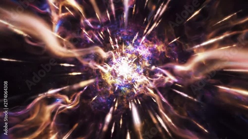 Vibrant abstract light explosion with radiant streaks and colorful glow in motion.