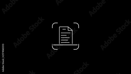 Document scanning animation showing digital paper document being scanned for secure data capture processing verification and electronic file management workflow