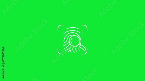 Fingerprint scanning animation with magnifying glass showing biometric identification technology for secure authentication digital identity verification and access control