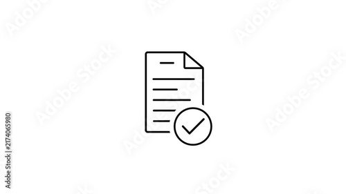 Document approval animation showing verified paperwork with checkmark for successful validation confirmation authorization compliance and secure business workflow processing