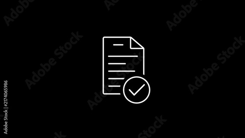 Document approval animation showing verified paperwork with checkmark for successful validation confirmation authorization compliance and secure business workflow processing
