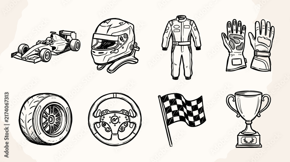 Fototapeta premium Hand Drawn Racing Icons Set