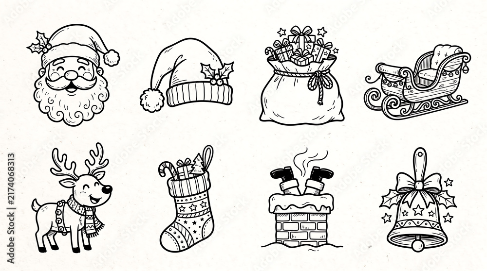Obraz premium Hand Drawn Christmas Icons Set