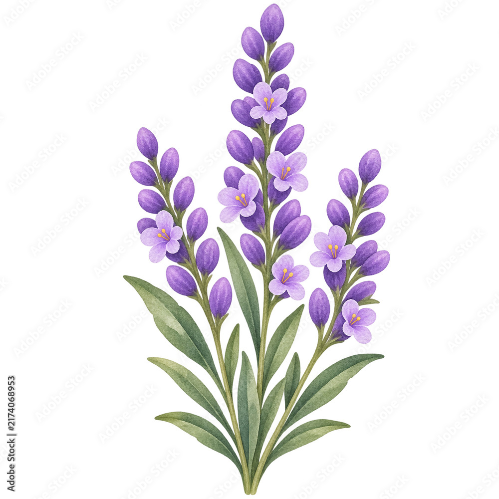 Fototapeta premium Watercolor Purple Lavender Flower Bouquet Isolated on Transparent Background