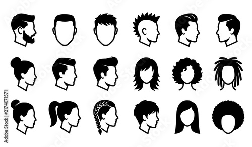 Modern haircut and hairstyle icon set for barber salon beauty grooming and contemporary fashion vector design