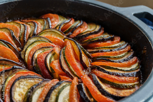 Konstfotografi Spiral baked ratatouille in a skillet
