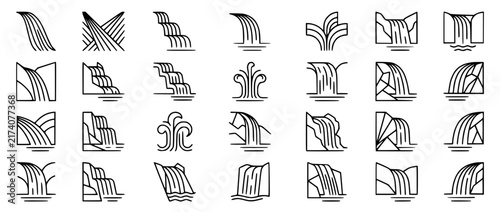 Set of Waterfall Line Icons and Vector Symbols