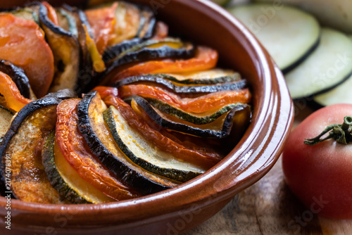 Konstfotografi Rustic roasted ratatouille with seasonal vegetables