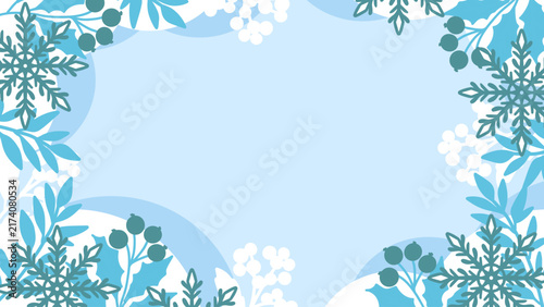 Seasonal Blue Winter Wonderland Floral Border. Decorative winter floral border. Suitable for Christmas stationery, seasonal invitations, greeting cards and decorative backgrounds.