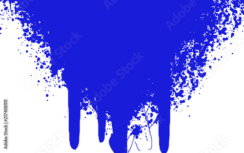 Canvastavla Vibrant blue paint dripping on white background, abstract ink splatter texture,