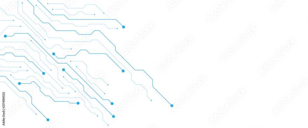 Fototapeta premium Futuristic blue circuit board pattern on white background, abstract digital technology background with motherboard lines, high-tech electronic connection vector for cyber security design