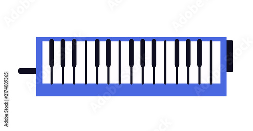 фотографія Melodica, wind music instrument with keyboard, keys and mouthpiece tube, handheld musical object for melody and performance flat illustration isolated on white background