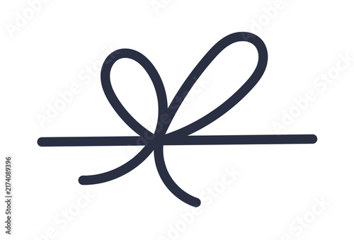Obraz na płótnie Elegant string bow with neat loops and decorative knot tie, ideal for gift wrapping, holiday packaging, crafts, wedding invitations, or festive decor on white background flat illustration