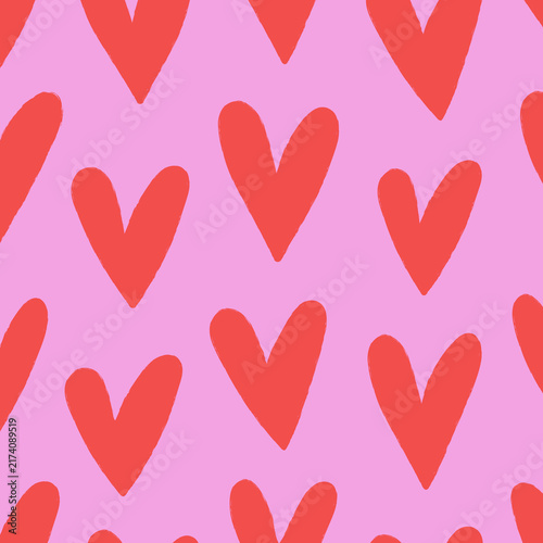 Heart seamless pattern, repeating romantic love background, simple hand drawn valentine texture for textile, wrapping paper, wallpaper and feminine fabric flat illustration.