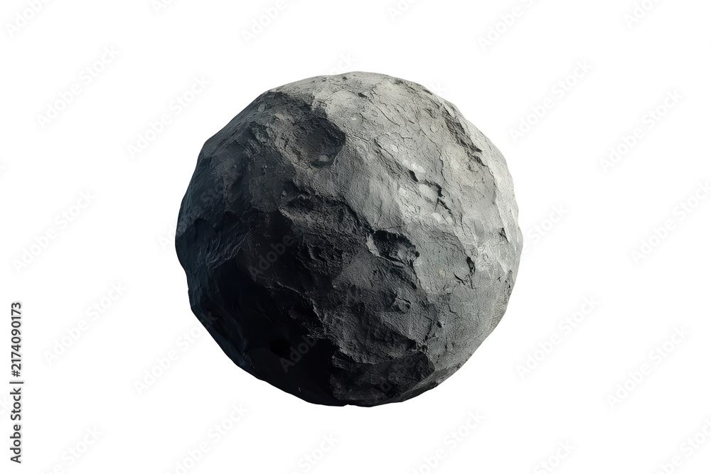 Fototapeta premium Round dark gray rocky stone sphere with rough texture