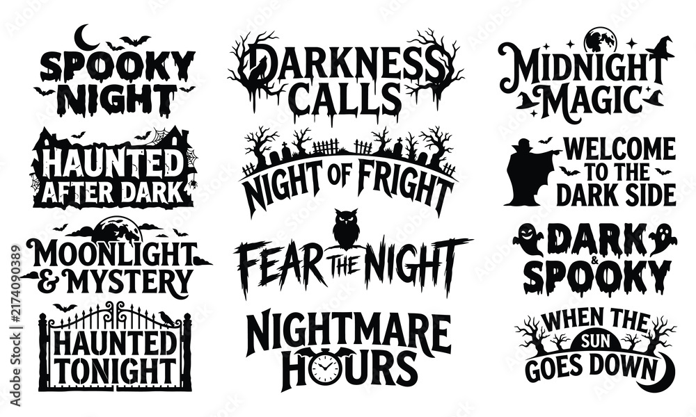 Fototapeta premium Spooky Night and Haunted Halloween Typography Lettering Vector Set