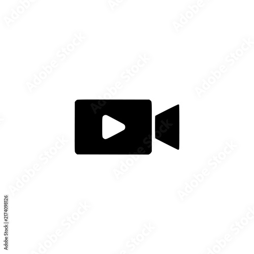 Video call icon. Solid black glyph of a video camera for online call and chat.