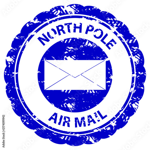 North Pole Air Mail Blue Rubber Stamp with Envelope