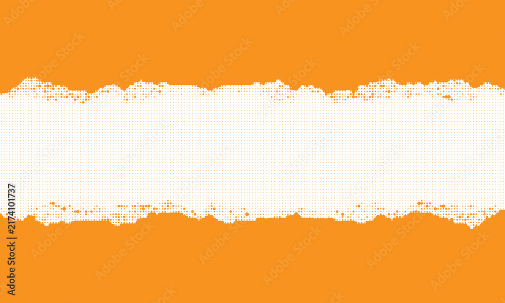 Fototapeta premium White Grunge Brush Stroke Halftone Banner, Textured Paint Stripe Isolated on Orange Background Vector Illustration