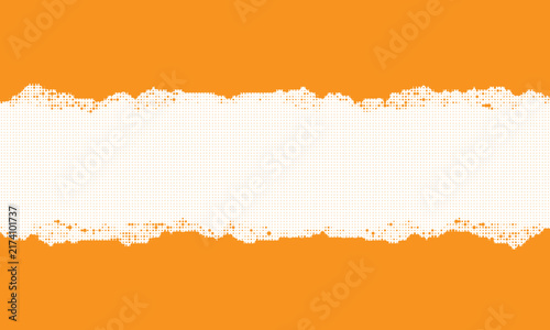 White Grunge Brush Stroke Halftone Banner, Textured Paint Stripe Isolated on Orange Background Vector Illustration