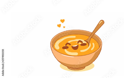 Happy Bowl Of Soup – Cute Children's Cartoon Vector Illustration Icon for Kids Books, Nursery Decor, Apps, Stickers, Prints & Educational Design