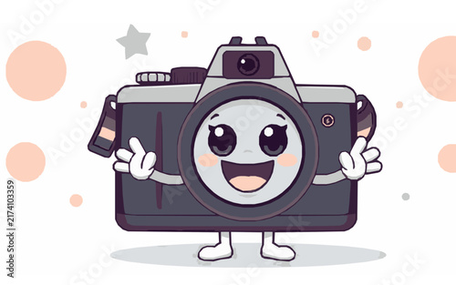 Happy Camera Character – Cute Children's Cartoon Vector Illustration Icon for Kids Books, Nursery Decor, Apps, Stickers, Prints & Educational Design