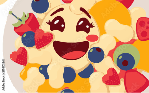 Happy Bowl Of Cereal – Cute Children's Cartoon Vector Illustration Icon for Kids Books, Nursery Decor, Apps, Stickers, Prints & Educational Design