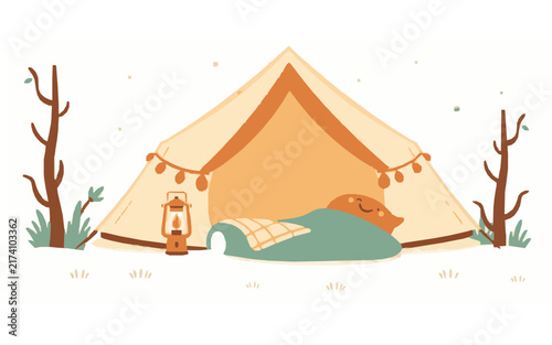 Happy Camper Tent – Cute Children's Cartoon Vector Illustration Icon for Kids Books, Nursery Decor, Apps, Stickers, Prints & Educational Design