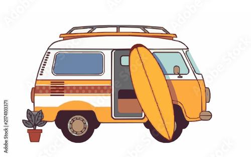Happy Camper Van – Cute Children's Cartoon Vector Illustration Icon for Kids Books, Nursery Decor, Apps, Stickers, Prints & Educational Design